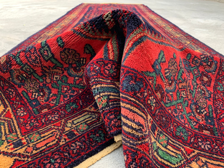 10'5 x 3'4 Hand-Knotted Persian Wool Runner - Navy Tribal Medallion Design with Red Accents - KBHM-883
