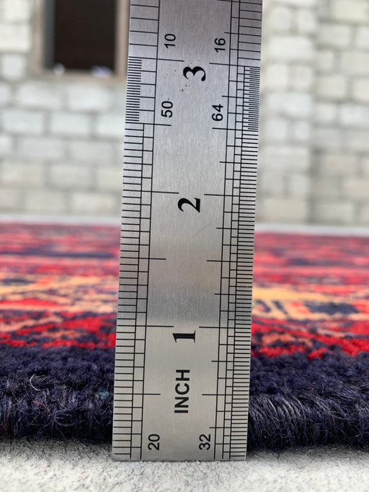10'5 x 3'4 Hand-Knotted Persian Wool Runner - Navy Tribal Medallion Design with Red Accents - KBHM-883