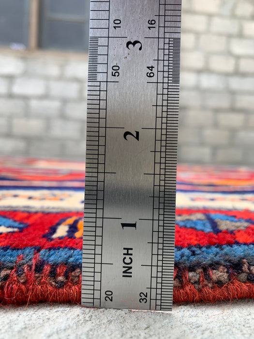 10'1 x 4'7 Hand-Knotted Persian Wool Runner - Navy Geometric Tribal Design with Red Accents - KBHM-884