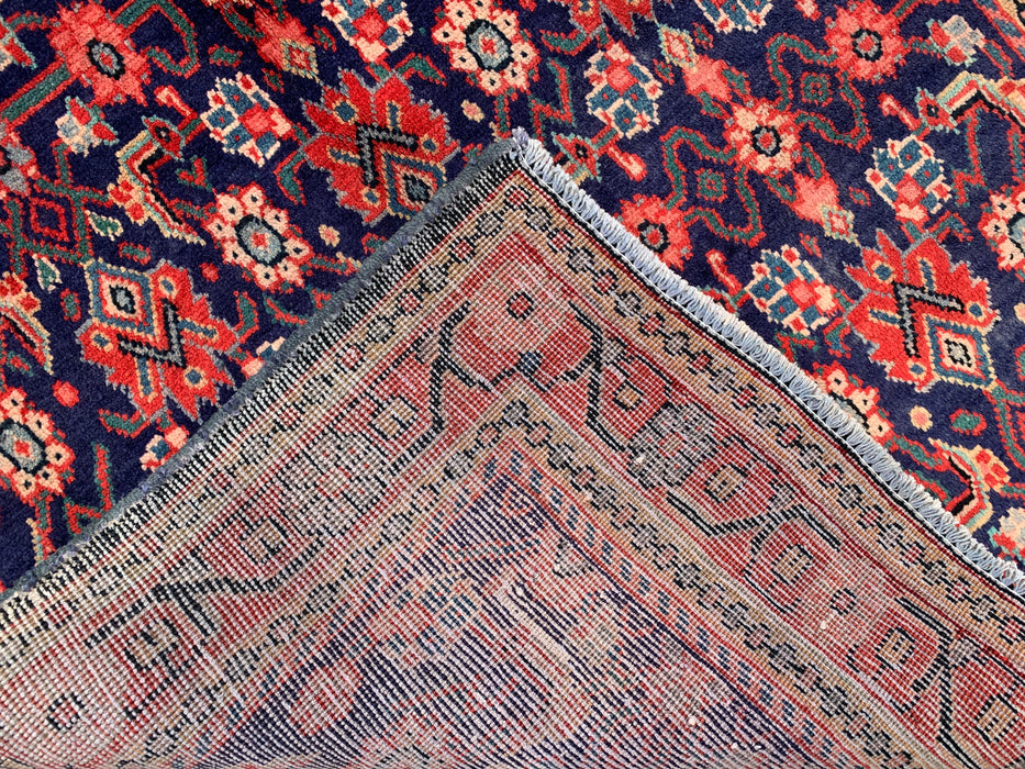 10'2 x 3'7 Hand-Knotted Persian Wool Runner - Navy All-Over Floral Design with Red Border - KBHM-885
