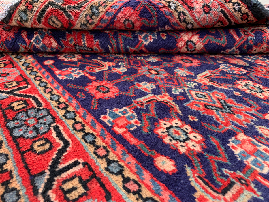 10'2 x 3'7 Hand-Knotted Persian Wool Runner - Navy All-Over Floral Design with Red Border - KBHM-885