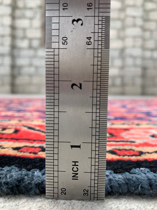 10'2 x 3'7 Hand-Knotted Persian Wool Runner - Navy All-Over Floral Design with Red Border - KBHM-885