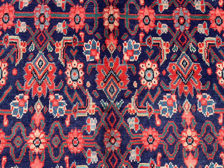 10'2 x 3'7 Hand-Knotted Persian Wool Runner - Navy All-Over Floral Design with Red Border - KBHM-885