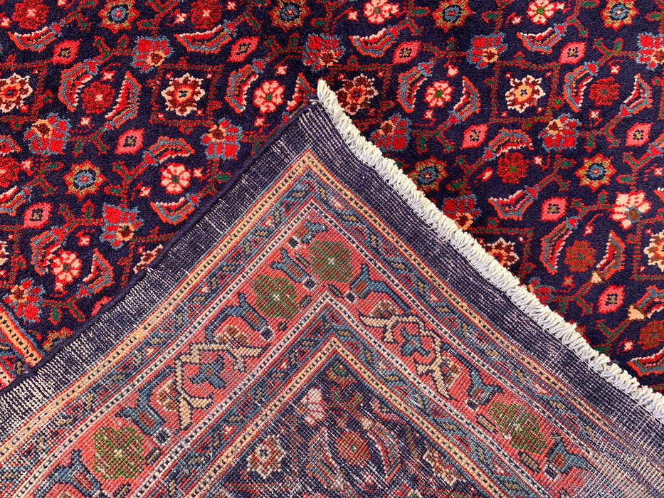 10'6 x 4'4 Hand-Knotted Persian Wool Runner - Navy All-Over Floral Design with Red Border - KBHM-886