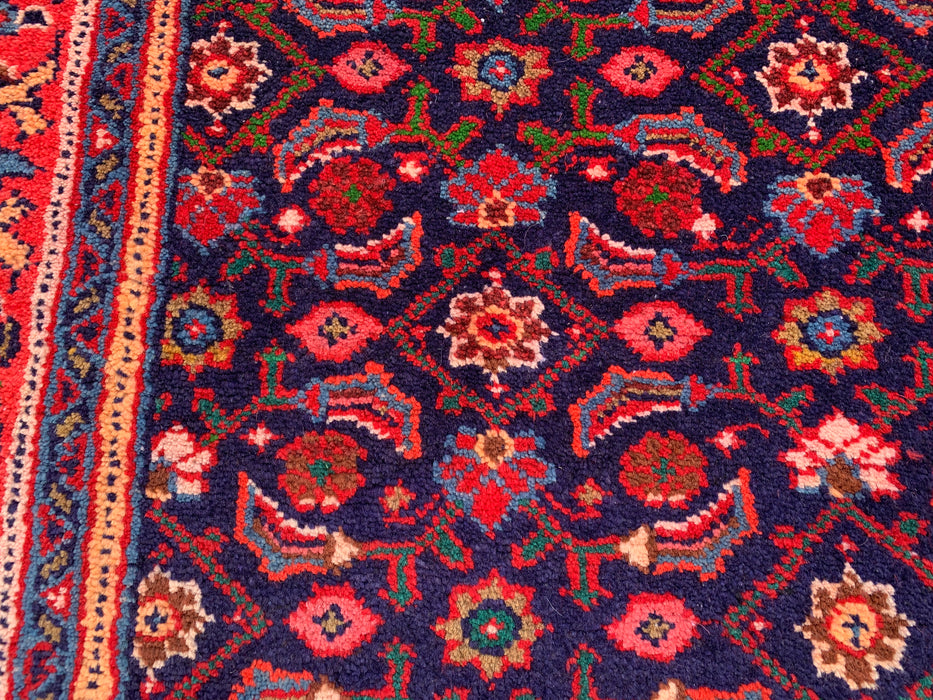 10'6 x 4'4 Hand-Knotted Persian Wool Runner - Navy All-Over Floral Design with Red Border - KBHM-886