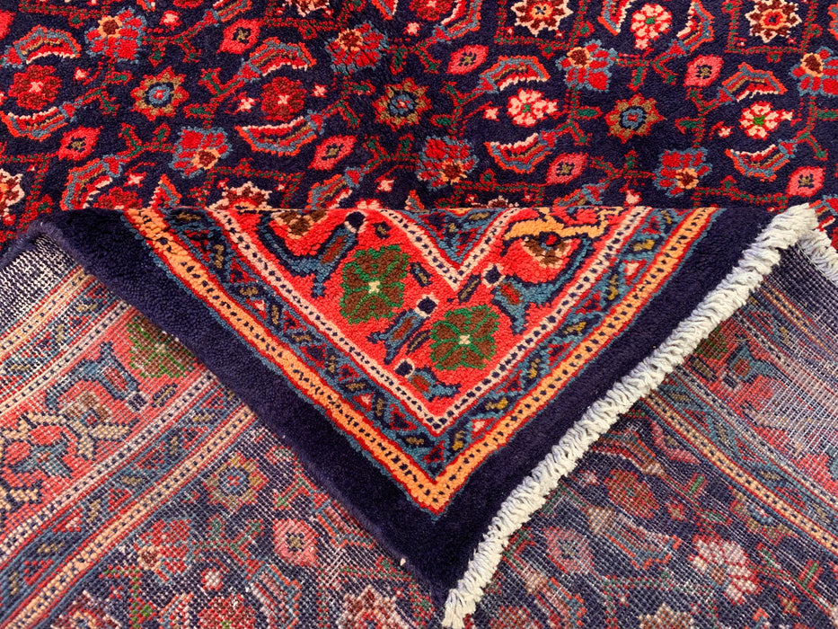 10'6 x 4'4 Hand-Knotted Persian Wool Runner - Navy All-Over Floral Design with Red Border - KBHM-886