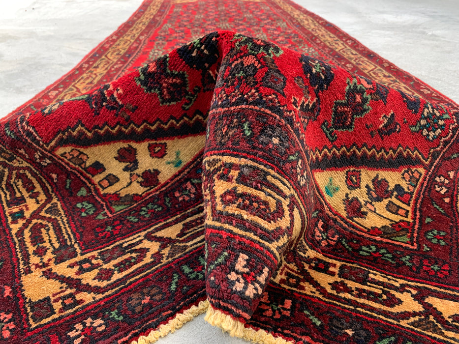 9'7 x 3'5 Hand-Knotted Persian Wool Runner - Red All-Over Floral Design with Ivory Border - KBHM-887