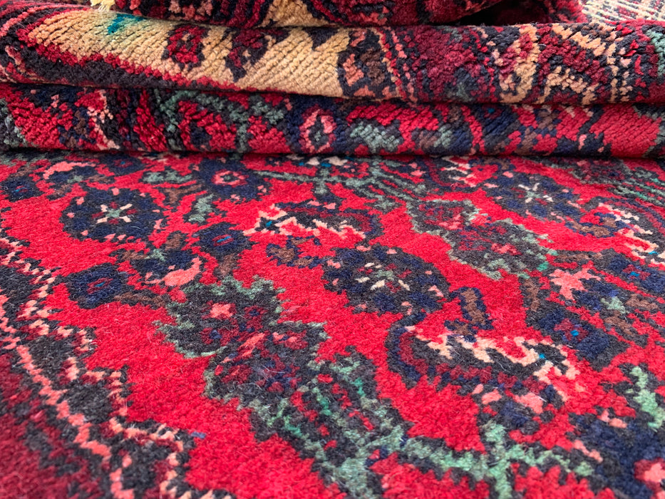 9'7 x 3'5 Hand-Knotted Persian Wool Runner - Red All-Over Floral Design with Ivory Border - KBHM-887
