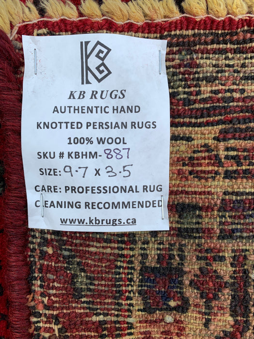 9'7 x 3'5 Hand-Knotted Persian Wool Runner - Red All-Over Floral Design with Ivory Border - KBHM-887