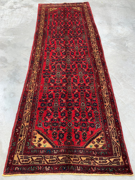 9'7 x 3'5 Hand-Knotted Persian Wool Runner - Red All-Over Floral Design with Ivory Border - KBHM-887