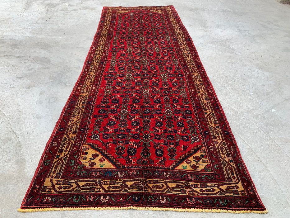 9'7 x 3'5 Hand-Knotted Persian Wool Runner - Red All-Over Floral Design with Ivory Border - KBHM-887
