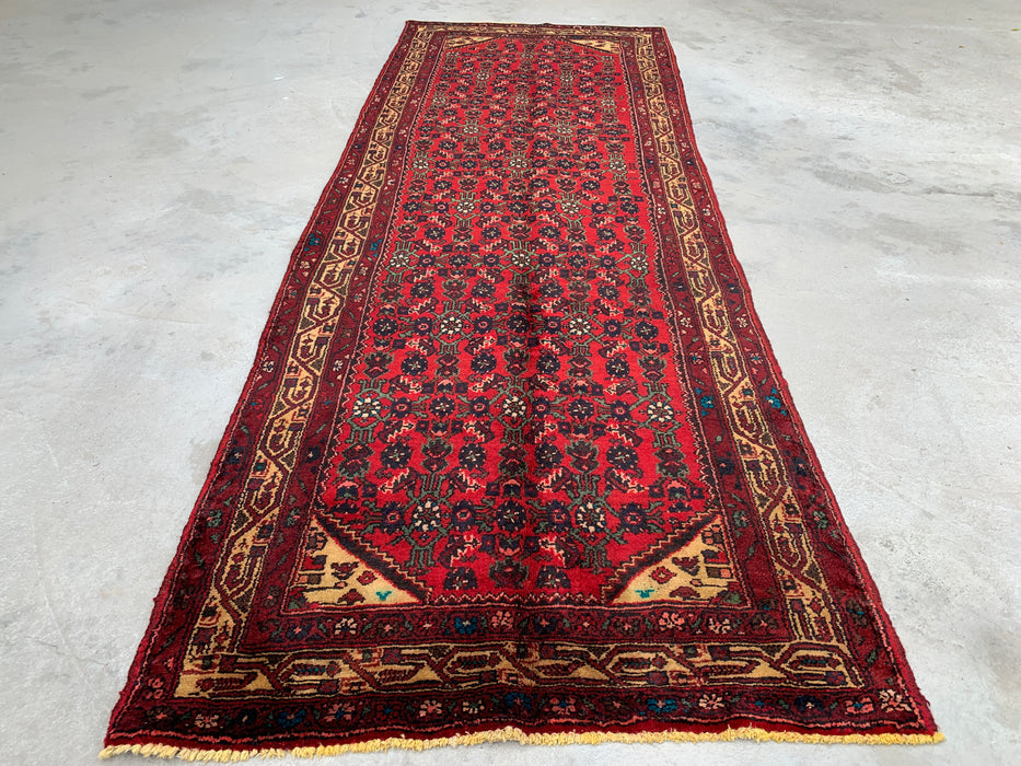 9'7 x 3'5 Hand-Knotted Persian Wool Runner - Red All-Over Floral Design with Ivory Border - KBHM-887