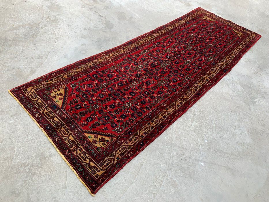 9'7 x 3'5 Hand-Knotted Persian Wool Runner - Red All-Over Floral Design with Ivory Border - KBHM-887