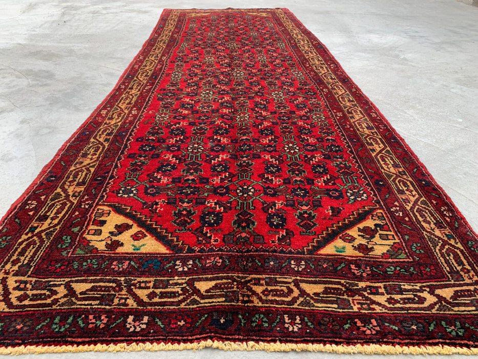 9'7 x 3'5 Hand-Knotted Persian Wool Runner - Red All-Over Floral Design with Ivory Border - KBHM-887