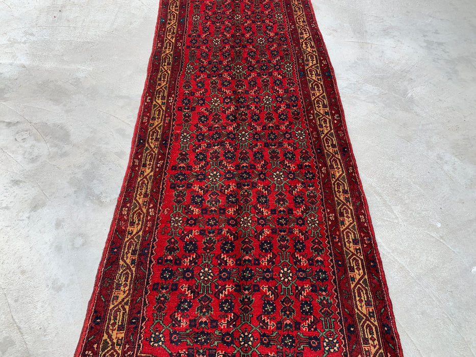 9'7 x 3'5 Hand-Knotted Persian Wool Runner - Red All-Over Floral Design with Ivory Border - KBHM-887