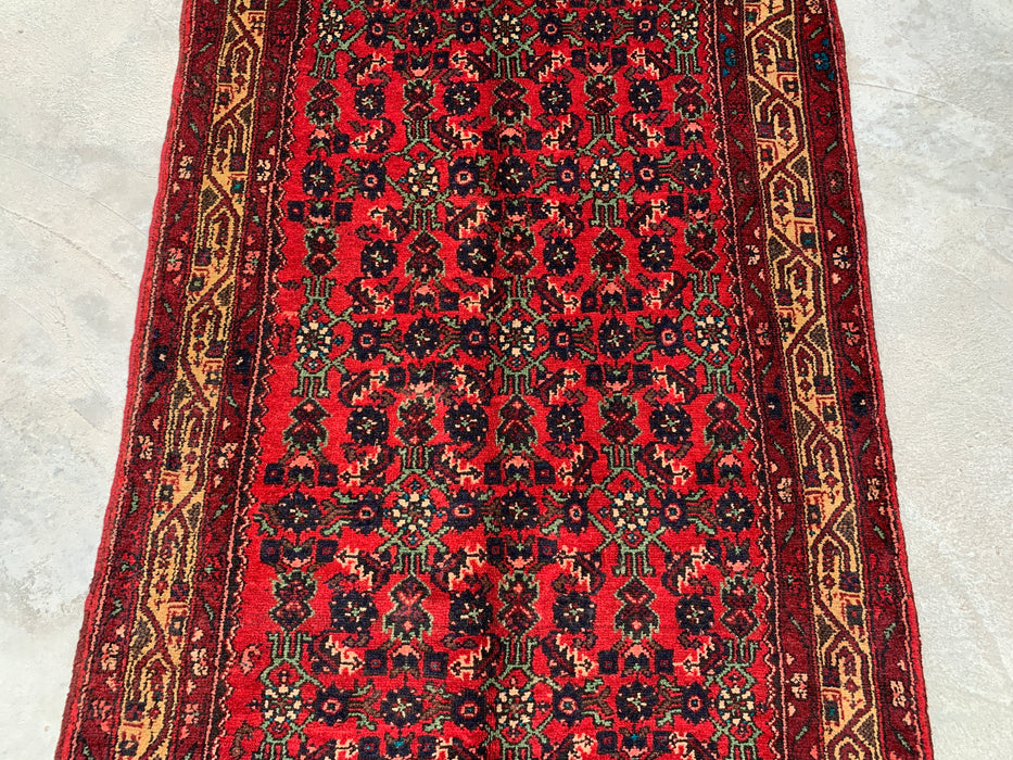 9'7 x 3'5 Hand-Knotted Persian Wool Runner - Red All-Over Floral Design with Ivory Border - KBHM-887