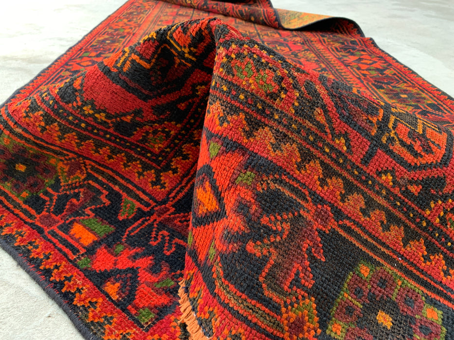 10'2 x 3'8 Hand-Knotted Persian Wool Runner - Red Geometric Tribal Motif Design - KBHM-888