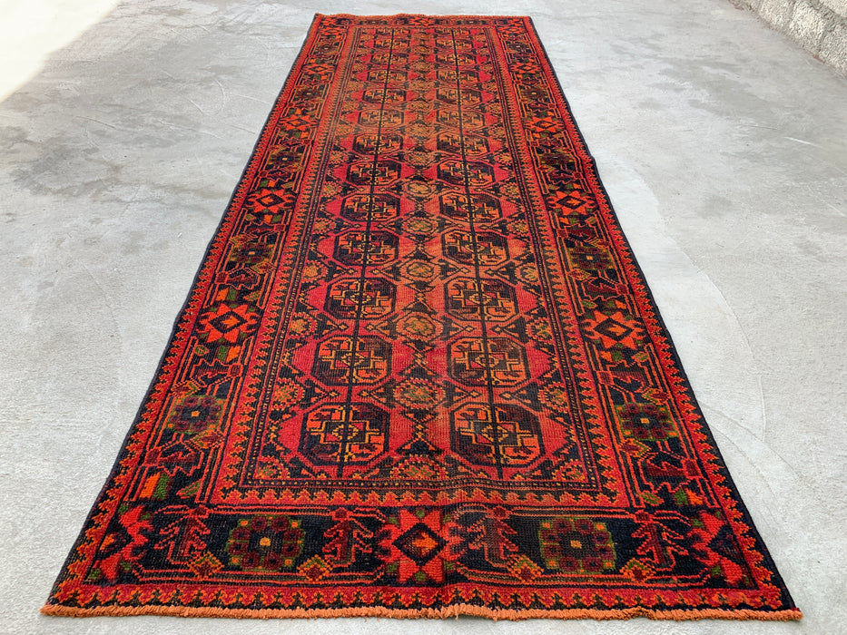 10'2 x 3'8 Hand-Knotted Persian Wool Runner - Red Geometric Tribal Motif Design - KBHM-888