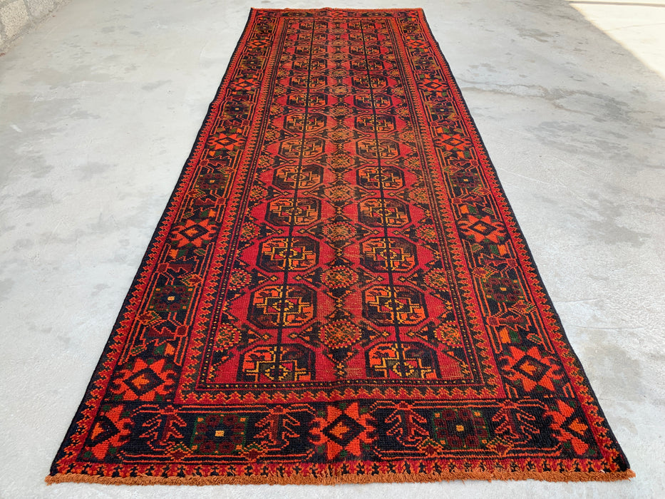 10'2 x 3'8 Hand-Knotted Persian Wool Runner - Red Geometric Tribal Motif Design - KBHM-888
