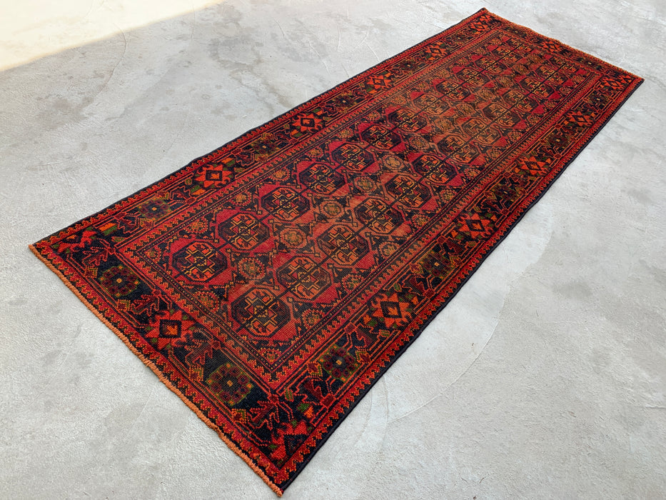 10'2 x 3'8 Hand-Knotted Persian Wool Runner - Red Geometric Tribal Motif Design - KBHM-888