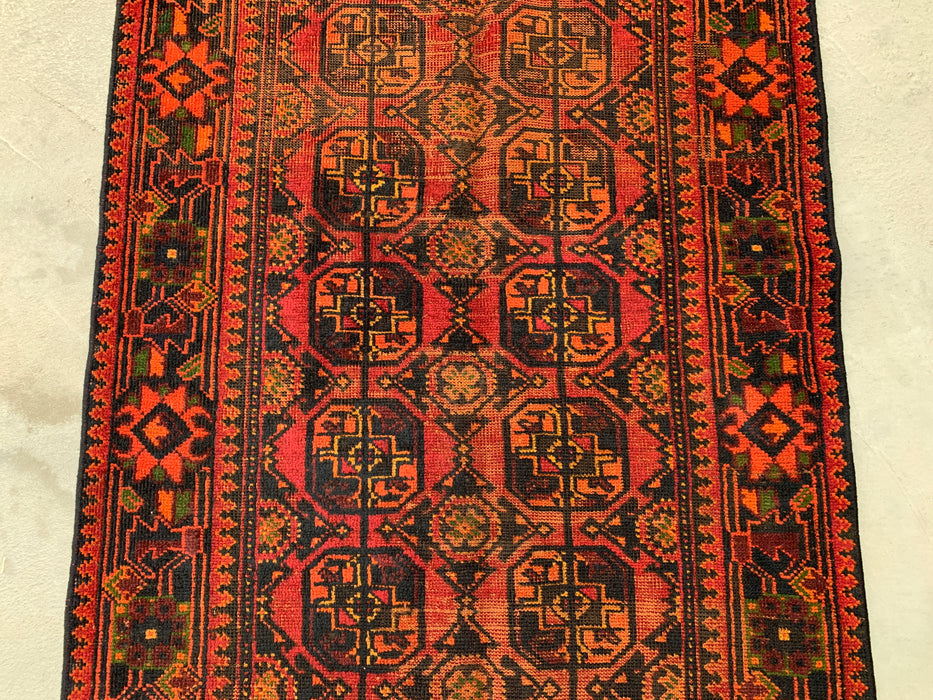 10'2 x 3'8 Hand-Knotted Persian Wool Runner - Red Geometric Tribal Motif Design - KBHM-888