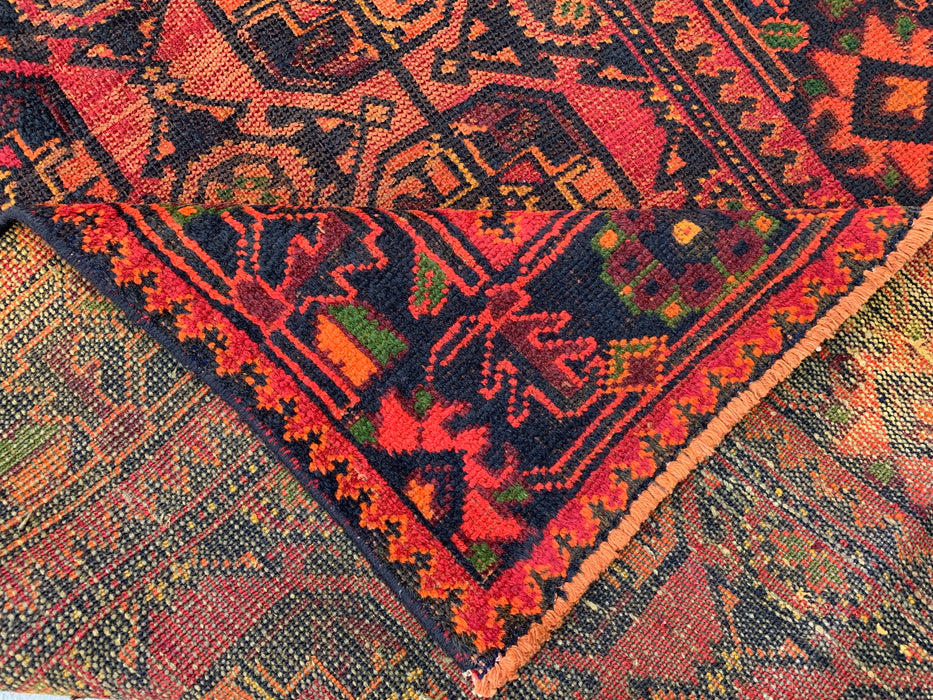 10'2 x 3'8 Hand-Knotted Persian Wool Runner - Red Geometric Tribal Motif Design - KBHM-888