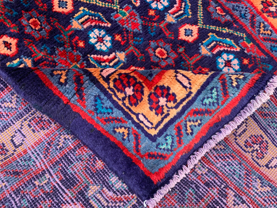 12'6 x 3'4 Hand-Knotted Persian Wool Runner - Navy All-Over Floral Design - KBHM-889