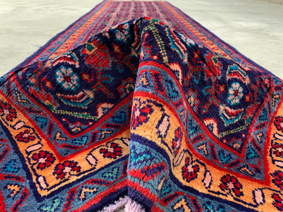 12'6 x 3'4 Hand-Knotted Persian Wool Runner - Navy All-Over Floral Design - KBHM-889