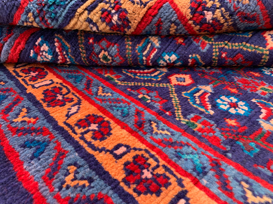 12'6 x 3'4 Hand-Knotted Persian Wool Runner - Navy All-Over Floral Design - KBHM-889