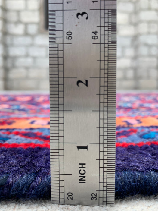 12'6 x 3'4 Hand-Knotted Persian Wool Runner - Navy All-Over Floral Design - KBHM-889