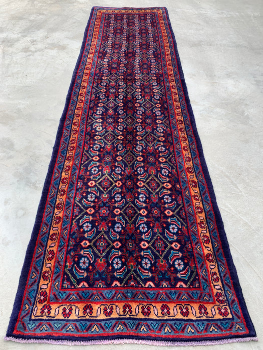 12'6 x 3'4 Hand-Knotted Persian Wool Runner - Navy All-Over Floral Design - KBHM-889