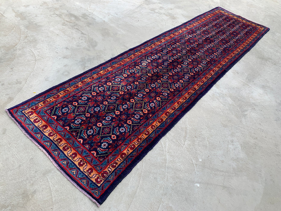 12'6 x 3'4 Hand-Knotted Persian Wool Runner - Navy All-Over Floral Design - KBHM-889