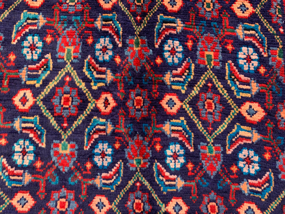 12'6 x 3'4 Hand-Knotted Persian Wool Runner - Navy All-Over Floral Design - KBHM-889