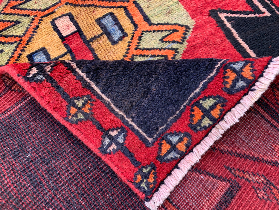 13'0 x 2'8 Hand-Knotted Persian Wool Runner - Navy Geometric Tribal Design with Red Motifs - KBHM-890