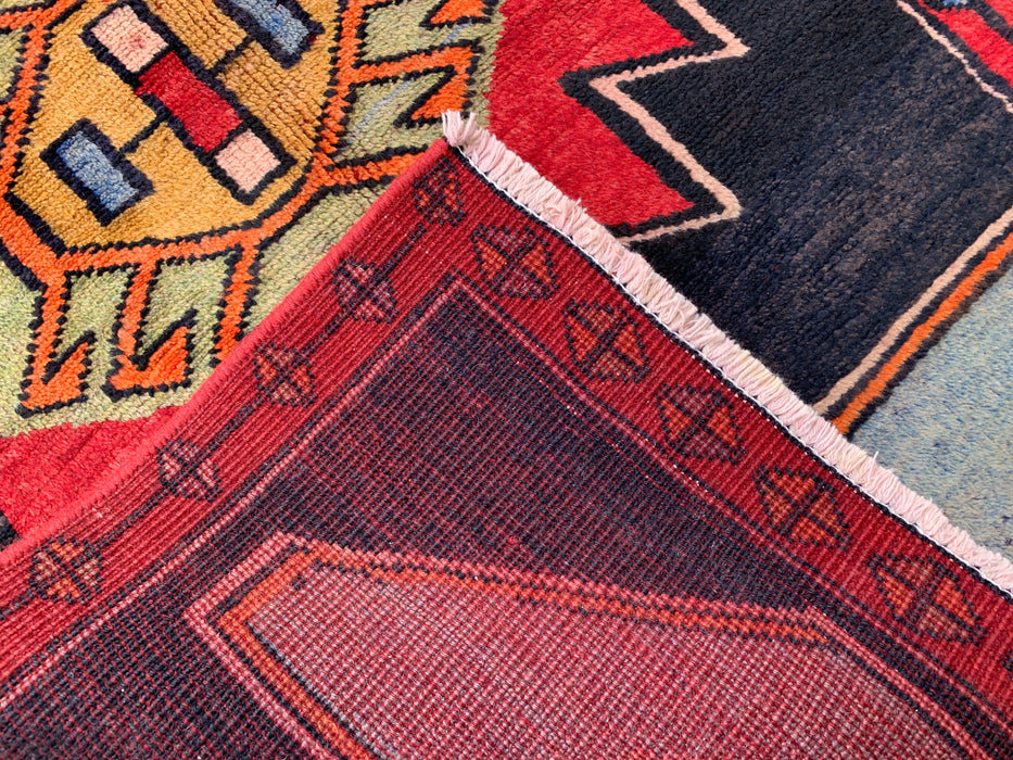 13'0 x 2'8 Hand-Knotted Persian Wool Runner - Navy Geometric Tribal Design with Red Motifs - KBHM-890
