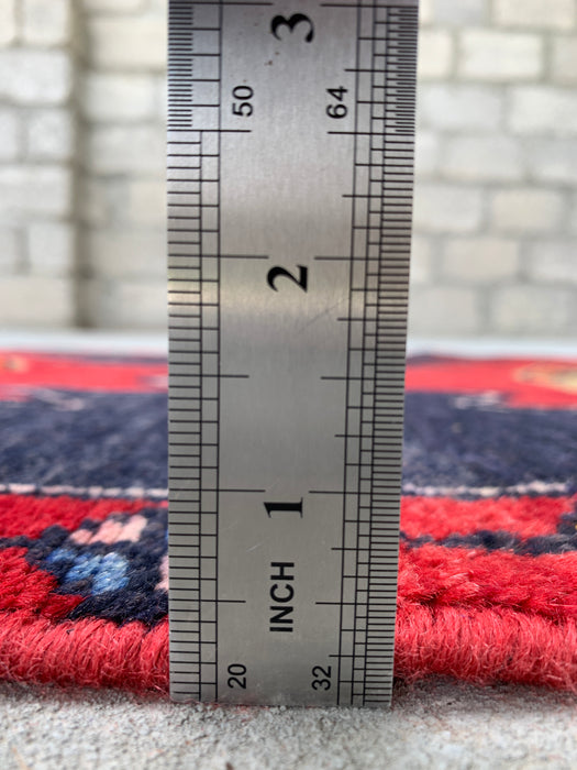 13'0 x 2'8 Hand-Knotted Persian Wool Runner - Navy Geometric Tribal Design with Red Motifs - KBHM-890
