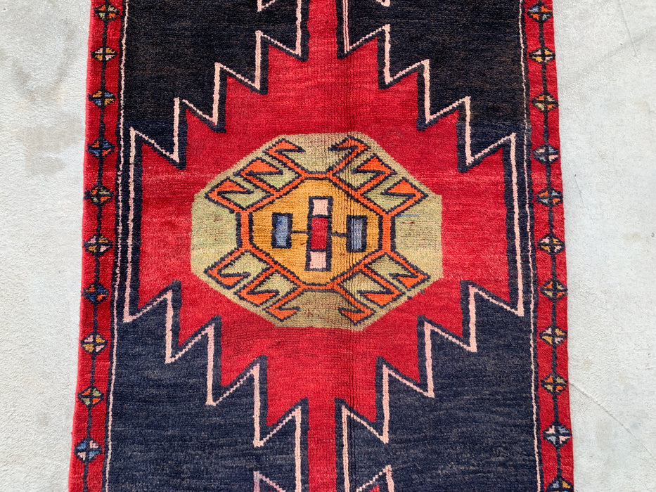 13'0 x 2'8 Hand-Knotted Persian Wool Runner - Navy Geometric Tribal Design with Red Motifs - KBHM-890