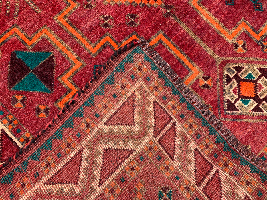 9'10 x 4'11 Hand-Knotted Persian Wool Rug - Red Geometric Tribal Design with Ivory Border - KBHM-891