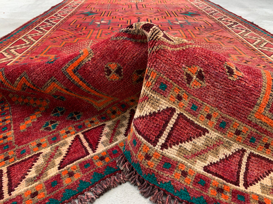 9'10 x 4'11 Hand-Knotted Persian Wool Rug - Red Geometric Tribal Design with Ivory Border - KBHM-891
