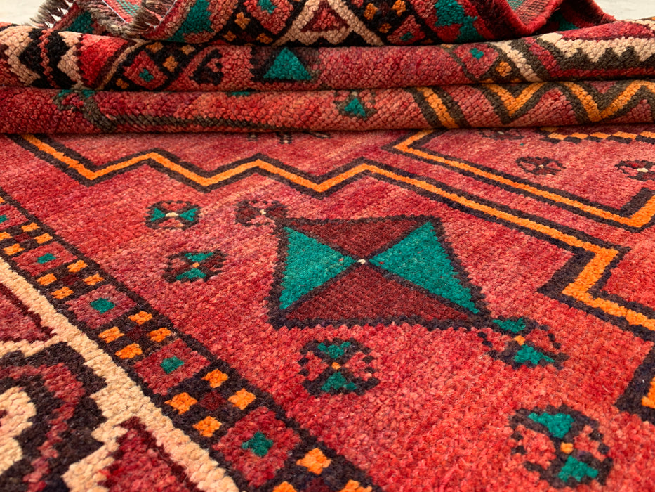 9'10 x 4'11 Hand-Knotted Persian Wool Rug - Red Geometric Tribal Design with Ivory Border - KBHM-891
