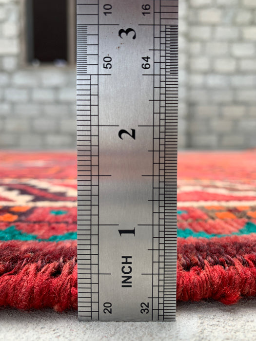 9'10 x 4'11 Hand-Knotted Persian Wool Rug - Red Geometric Tribal Design with Ivory Border - KBHM-891