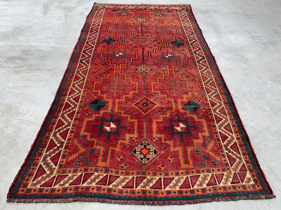 9'10 x 4'11 Hand-Knotted Persian Wool Rug - Red Geometric Tribal Design with Ivory Border - KBHM-891