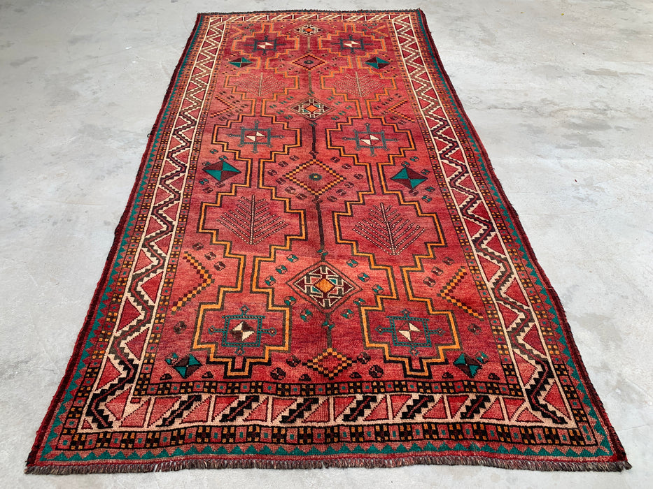 9'10 x 4'11 Hand-Knotted Persian Wool Rug - Red Geometric Tribal Design with Ivory Border - KBHM-891