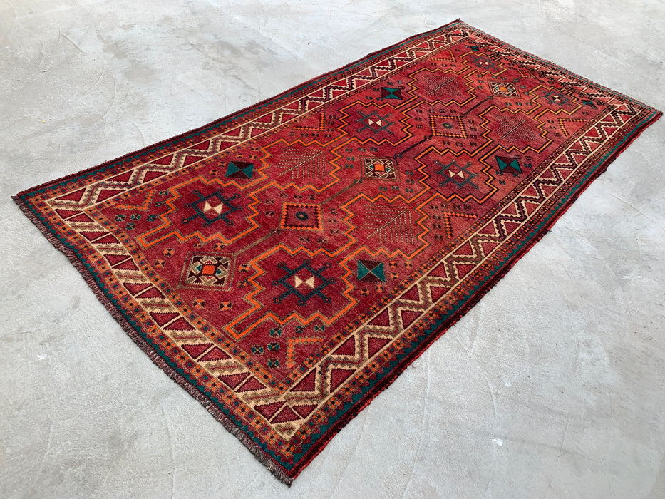 9'10 x 4'11 Hand-Knotted Persian Wool Rug - Red Geometric Tribal Design with Ivory Border - KBHM-891