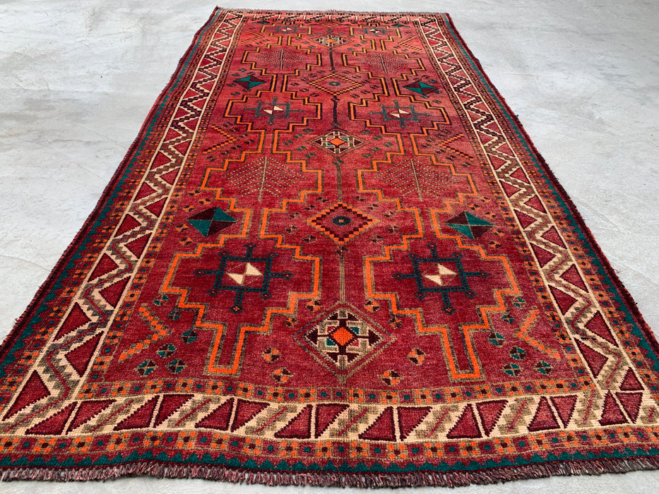 9'10 x 4'11 Hand-Knotted Persian Wool Rug - Red Geometric Tribal Design with Ivory Border - KBHM-891