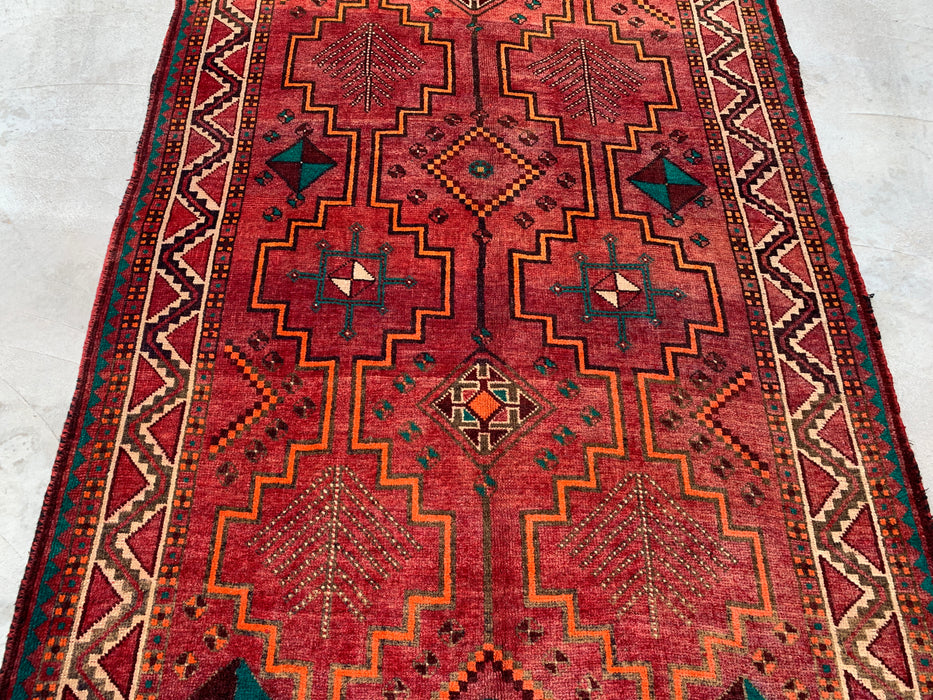 9'10 x 4'11 Hand-Knotted Persian Wool Rug - Red Geometric Tribal Design with Ivory Border - KBHM-891