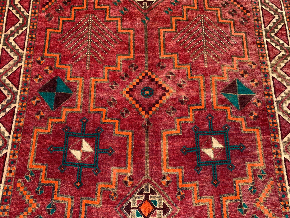 9'10 x 4'11 Hand-Knotted Persian Wool Rug - Red Geometric Tribal Design with Ivory Border - KBHM-891