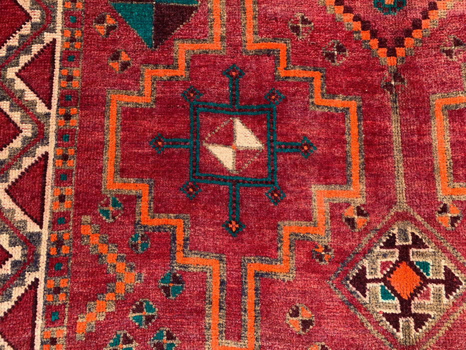 9'10 x 4'11 Hand-Knotted Persian Wool Rug - Red Geometric Tribal Design with Ivory Border - KBHM-891