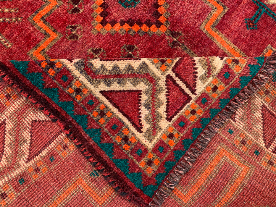 9'10 x 4'11 Hand-Knotted Persian Wool Rug - Red Geometric Tribal Design with Ivory Border - KBHM-891