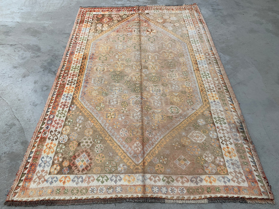 7'7 x 4'11 Hand-Knotted Persian Wool Rug - Beige Vintage Tribal Medallion Design - KBHM-892